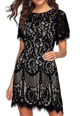 MSLG Elegant Floral Lace Cocktail Dress | V-Back A-Line | Size Small | Like New